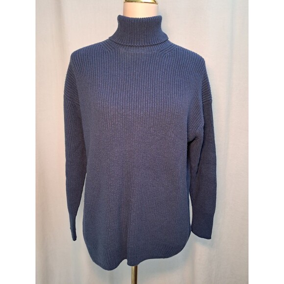 J.CREW Ribbed Cotton-Cashmere Relaxed Turtleneck Sweater Blue BB427 Size S - Picture 2 of 9